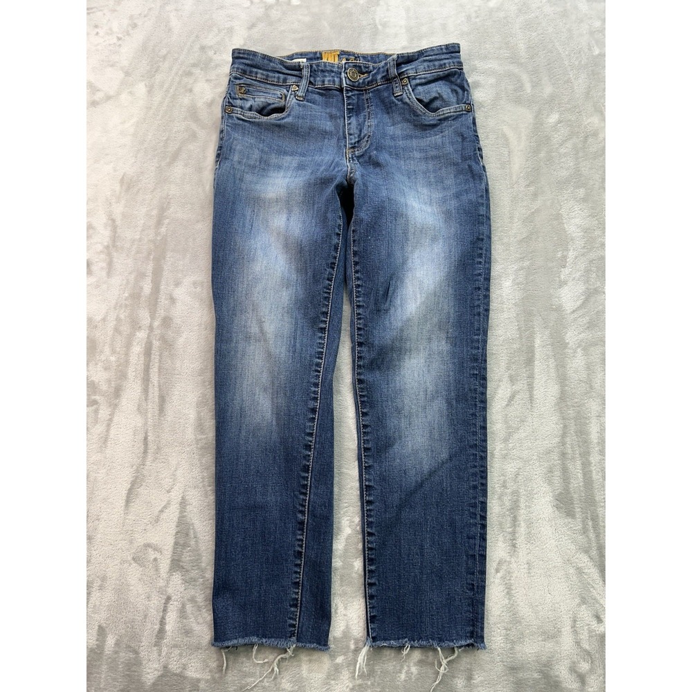 Kut From The Kloth Jean Womens Sz 2 Blue Katy Boyfriend Stretch Distressed Denim
